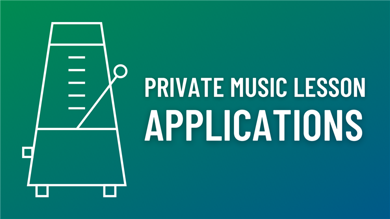 A metronome graphic beside text that says Private Music Lesson Applications 